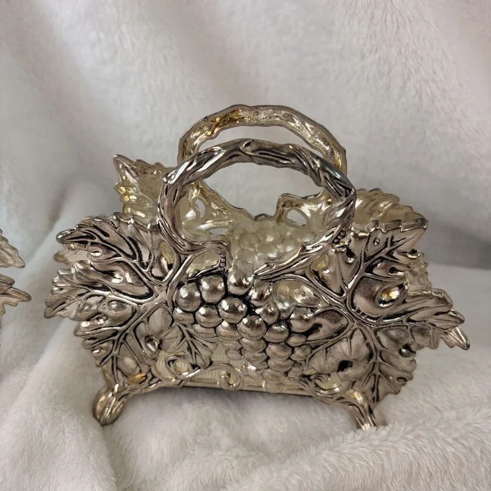 Vtg 90s Studio Silversmiths Antique Finish Grape Napkin Holder Original Box Pair